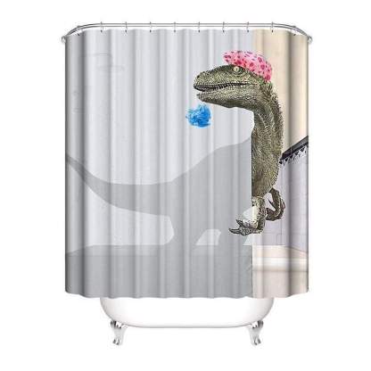 3D Dinosaur Bathroom Decor Stall Curtain Lightproof Shower Curtain and Carpet Set