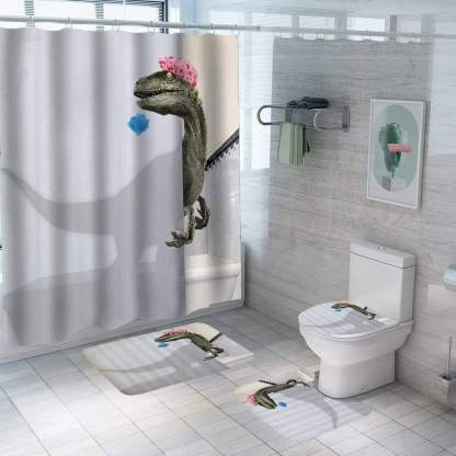 3D Dinosaur Bathroom Decor Stall Curtain Lightproof Shower Curtain and Carpet Set