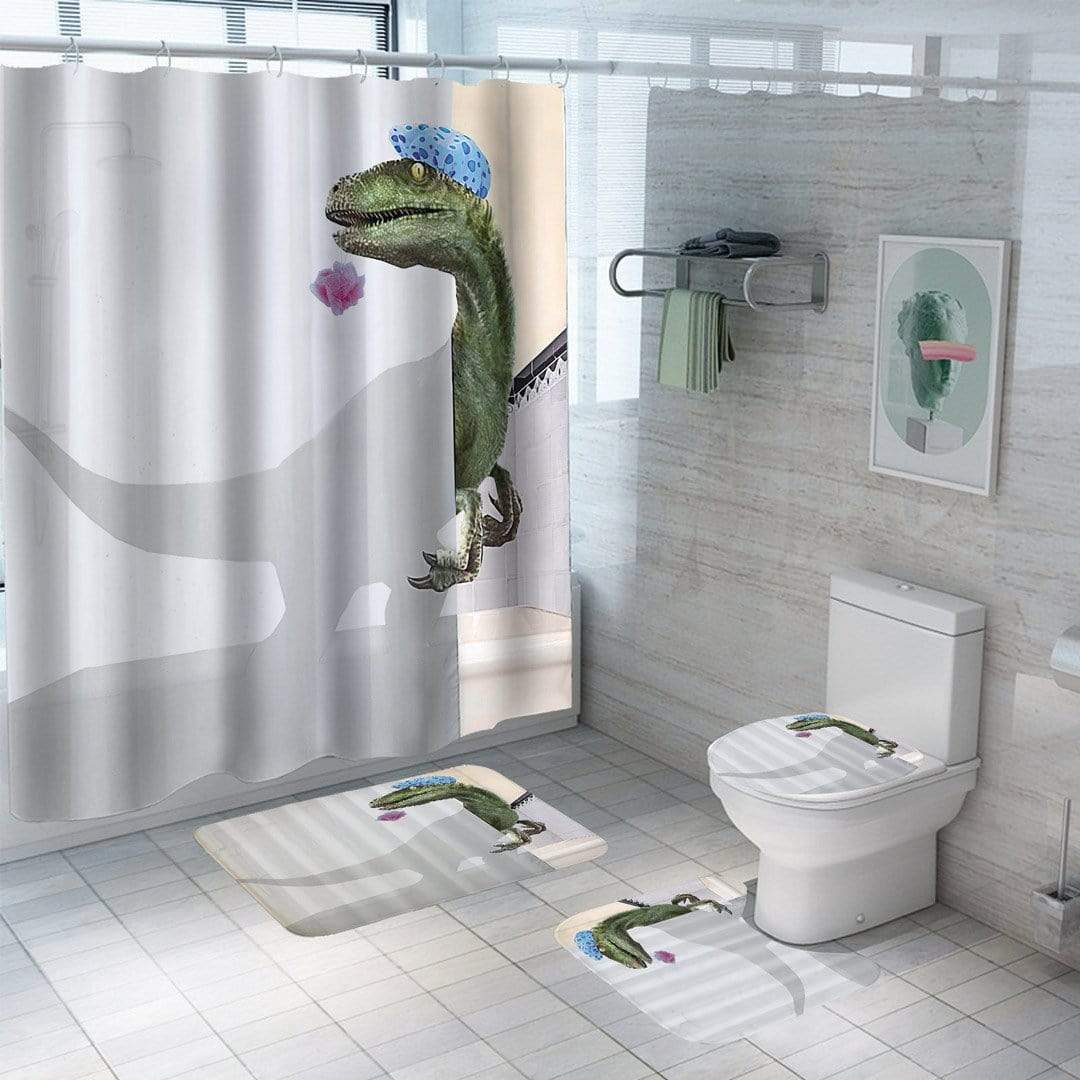 3D Dinosaur Bathroom Decor Stall Curtain Lightproof Shower Curtain and Carpet Set Blue / 150×180CM