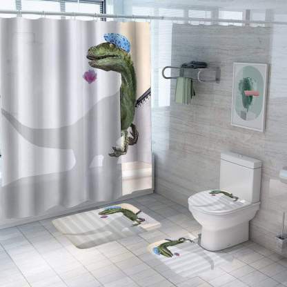 3D Dinosaur Bathroom Decor Stall Curtain Lightproof Shower Curtain and Carpet Set Blue / 150×180CM