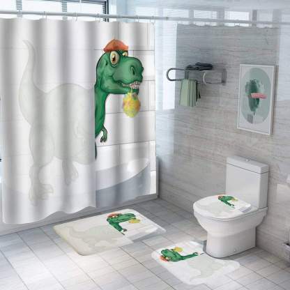 3D Dinosaur Bathroom Decor Stall Curtain Lightproof Shower Curtain and Carpet Set Green / 150×180CM