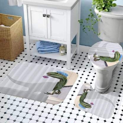 3D Dinosaur Bathroom Decor Stall Curtain Lightproof Shower Curtain and Carpet Set Blue / Toilet Cover & Carpets