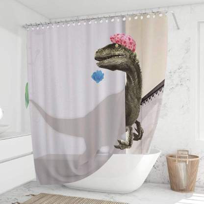 3D Dinosaur Bathroom Decor Stall Curtain Lightproof Shower Curtain and Carpet Set Pink / 150×180CM