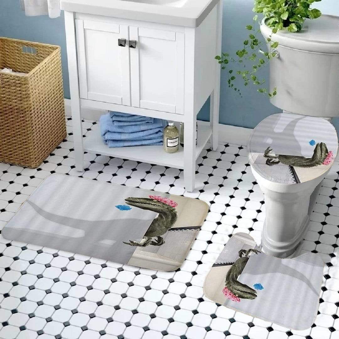 3D Dinosaur Bathroom Decor Stall Curtain Lightproof Shower Curtain and Carpet Set Pink / Toilet Cover & Carpets