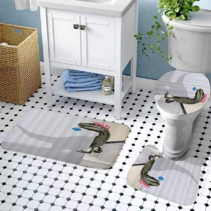 3D Dinosaur Bathroom Decor Stall Curtain Lightproof Shower Curtain and Carpet Set Pink / Toilet Cover & Carpets