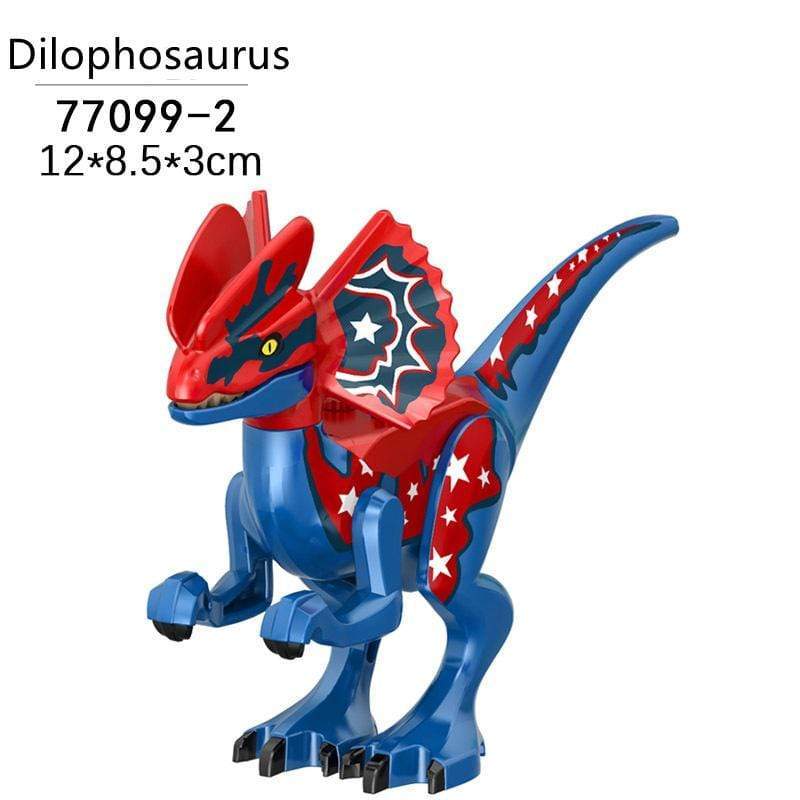 5‘’ Mini Dinosaur Jurassic Theme DIY Action Figures Building Blocks Toy Playsets Dilophosaurus / Blue