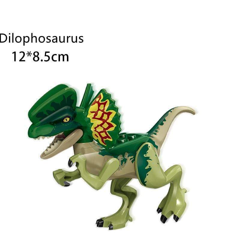 5‘’ Mini Dinosaur Jurassic Theme DIY Action Figures Building Blocks Toy Playsets Dilophosaurus / Dark Green