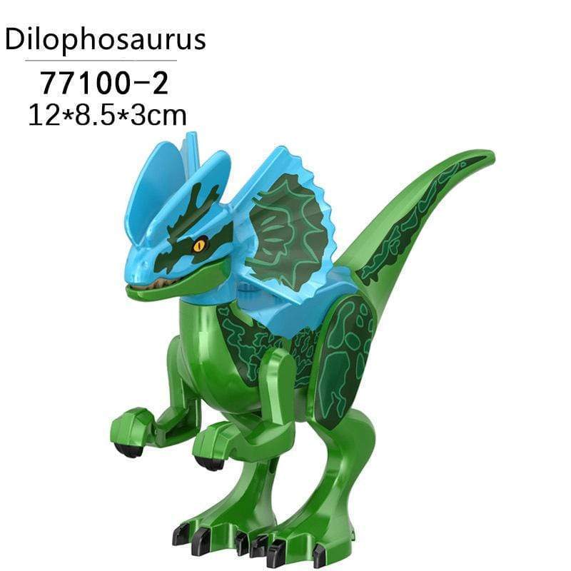 5‘’ Mini Dinosaur Jurassic Theme DIY Action Figures Building Blocks Toy Playsets Dilophosaurus / Green
