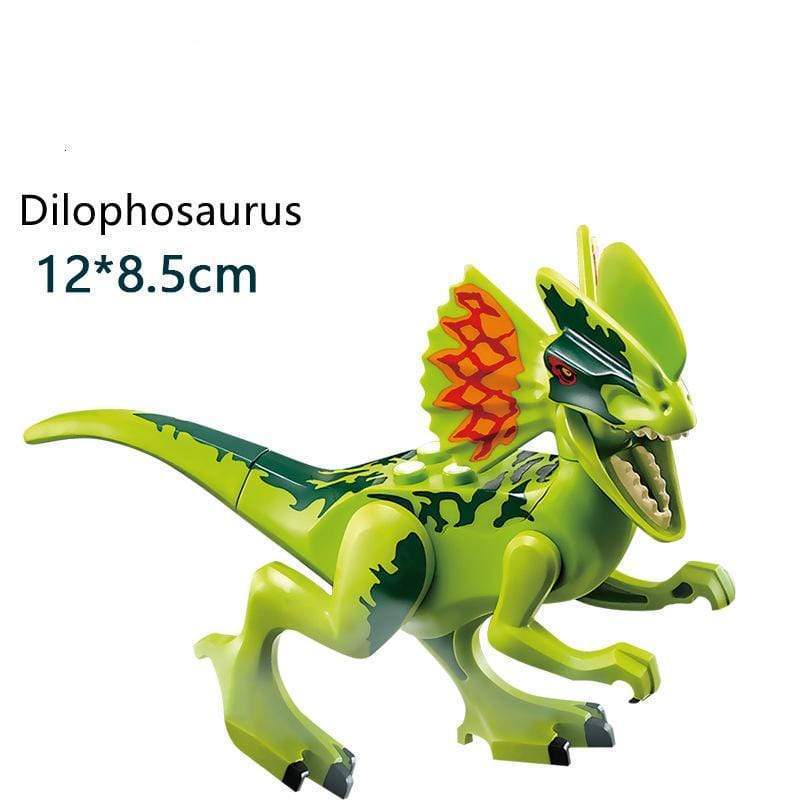 5‘’ Mini Dinosaur Jurassic Theme DIY Action Figures Building Blocks Toy Playsets Dilophosaurus / Light Green