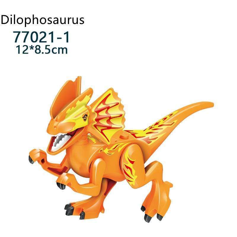 5‘’ Mini Dinosaur Jurassic Theme DIY Action Figures Building Blocks Toy Playsets Dilophosaurus / Orange