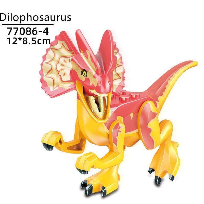 5‘’ Mini Dinosaur Jurassic Theme DIY Action Figures Building Blocks Toy Playsets Dilophosaurus / Red
