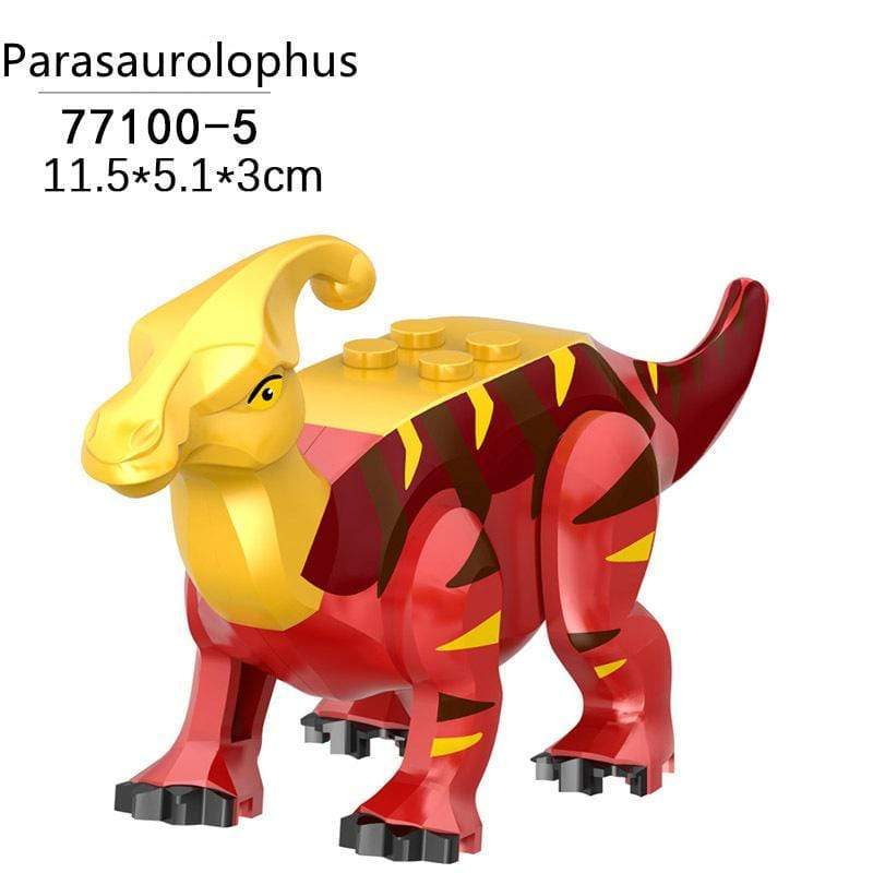 5‘’ Mini Dinosaur Jurassic Theme DIY Action Figures Building Blocks Toy Playsets Parasaurolophus / Red