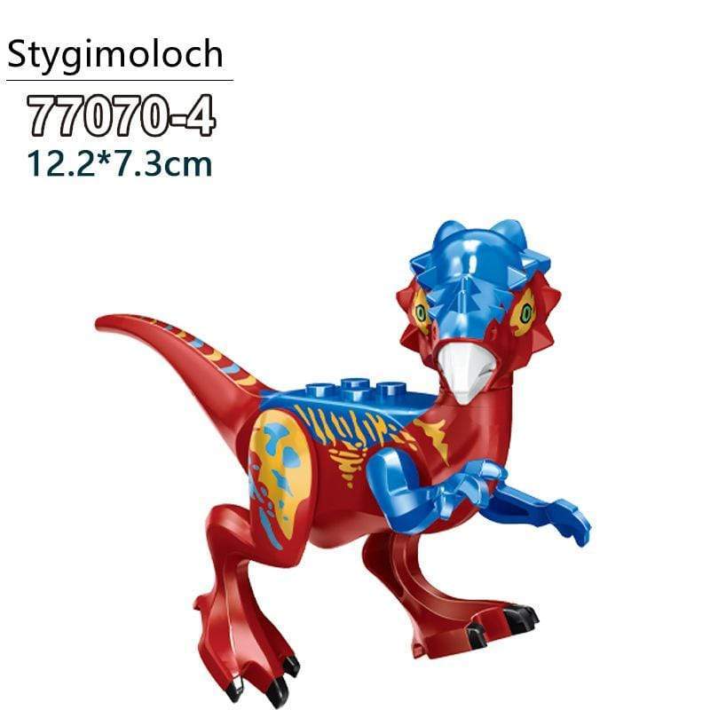 5‘’ Mini Dinosaur Jurassic Theme DIY Action Figures Building Blocks Toy Playsets Stygimoloch / Blue