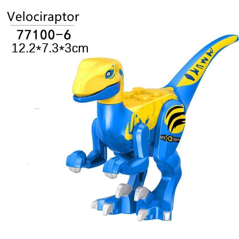 5‘’ Mini Dinosaur Jurassic Theme DIY Action Figures Building Blocks Toy Playsets Velociraptor / Blue