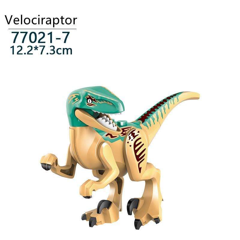 5‘’ Mini Dinosaur Jurassic Theme DIY Action Figures Building Blocks Toy Playsets Velociraptor / Cyan