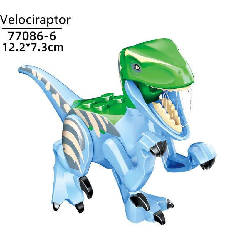 5‘’ Mini Dinosaur Jurassic Theme DIY Action Figures Building Blocks Toy Playsets Velociraptor / Light Blue