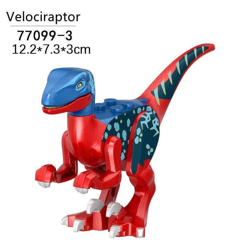 5‘’ Mini Dinosaur Jurassic Theme DIY Action Figures Building Blocks Toy Playsets Velociraptor / Red