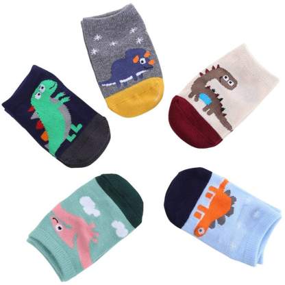 5PCS Set of Various Types Dinosaur Cartoon Children's Non-Slip Knitting Cotton Socks