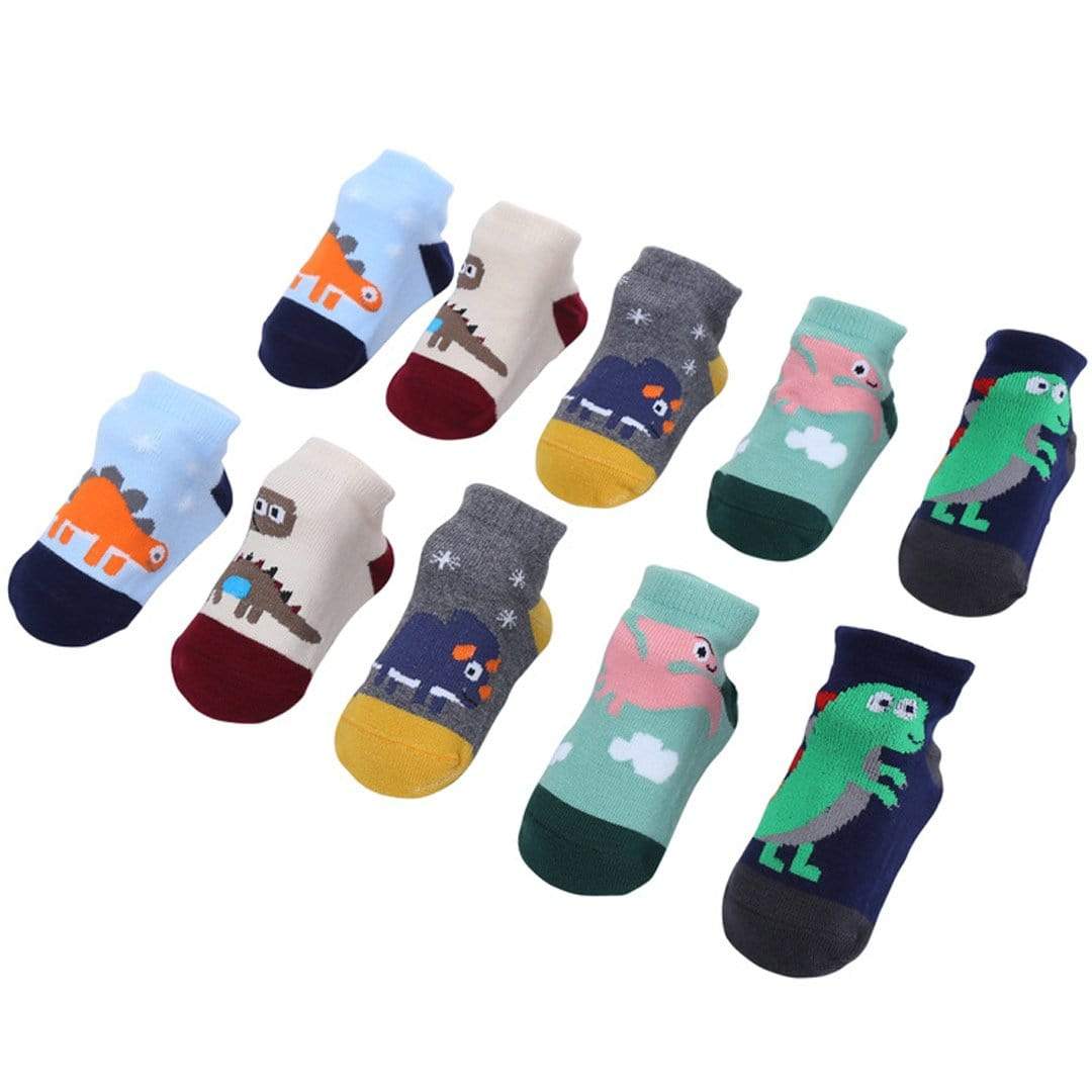 5PCS Set of Various Types Dinosaur Cartoon Children's Non-Slip Knitting Cotton Socks
