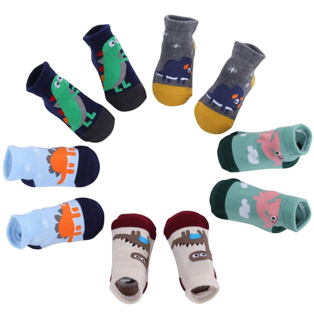 5PCS Set of Various Types Dinosaur Cartoon Children's Non-Slip Knitting Cotton Socks S