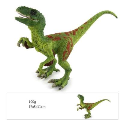7‘’ Realistic Velociraptor Dinosaur Solid Figure Model Toy Decor with Movable Jaw and Arm Green