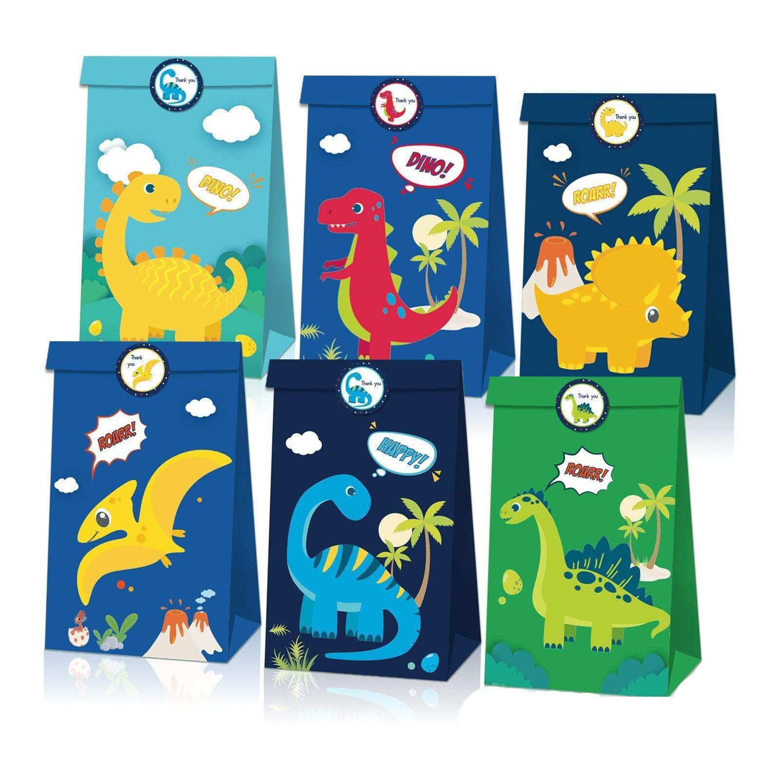 Dinosaur Paper Gift Bag with Sticker for Kraft Paper Christmas Gift Bags for Goodie Cookie Candy