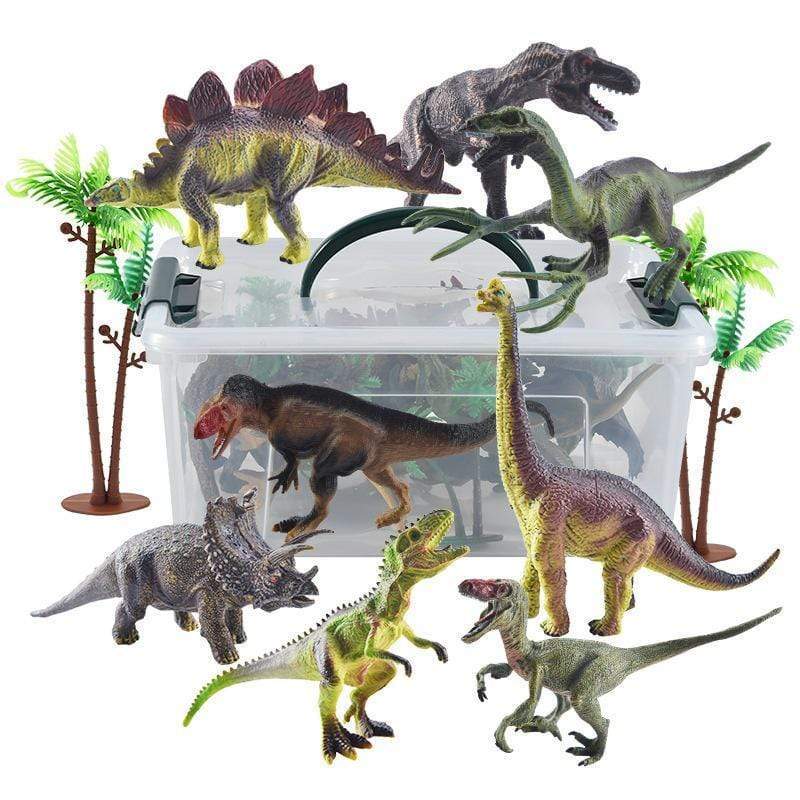 Educational Realistic Dinosaur Toys Figures Activity Play Mat Trees & Container Playset