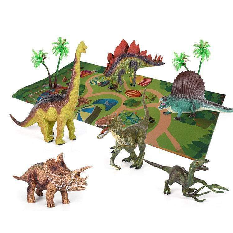 Educational Realistic Dinosaur Toys Figures Activity Play Mat Trees & Container Playset
