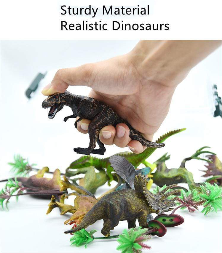 Educational Realistic Dinosaur Toys Figures Activity Play Mat Trees & Container Playset