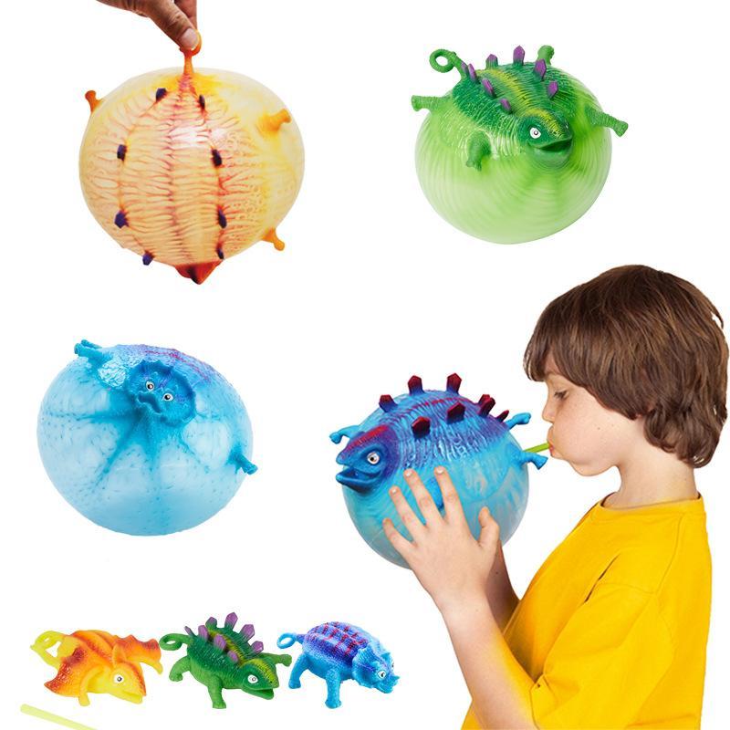 Inflatable Blowing Dinosaur Balloons Stress Relief Vent Toy for Kids 12 pcs/ set(random color)