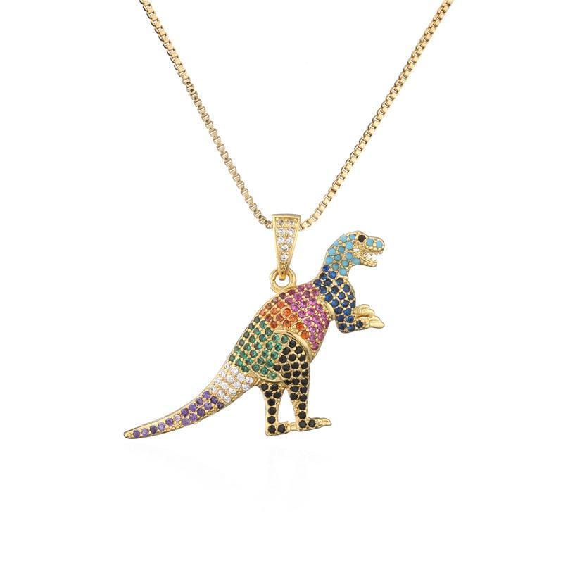 T-Rex Micro-inlaid Color Zirconium Dinosaur Pendant Necklace Gift for Women Girls T-Rex