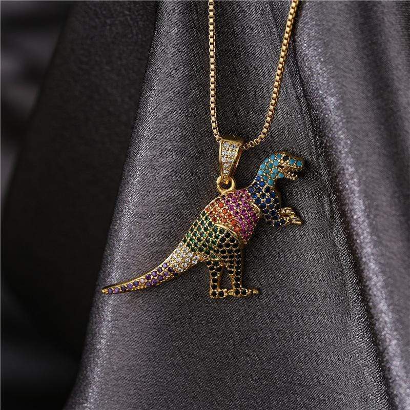 T-Rex Micro-inlaid Color Zirconium Dinosaur Pendant Necklace Gift for Women Girls