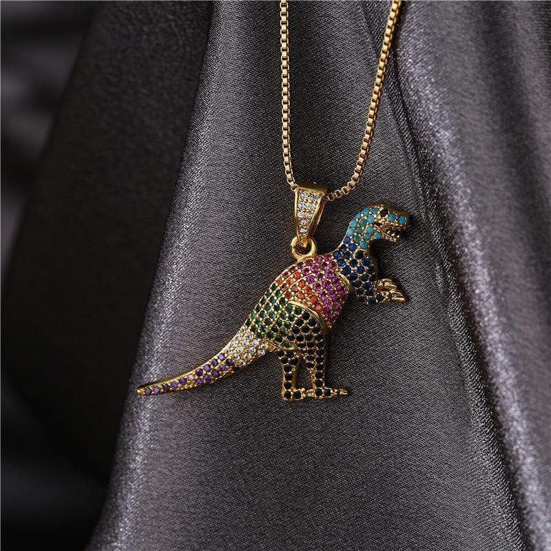 T-Rex Micro-inlaid Color Zirconium Dinosaur Pendant Necklace Gift for Women Girls