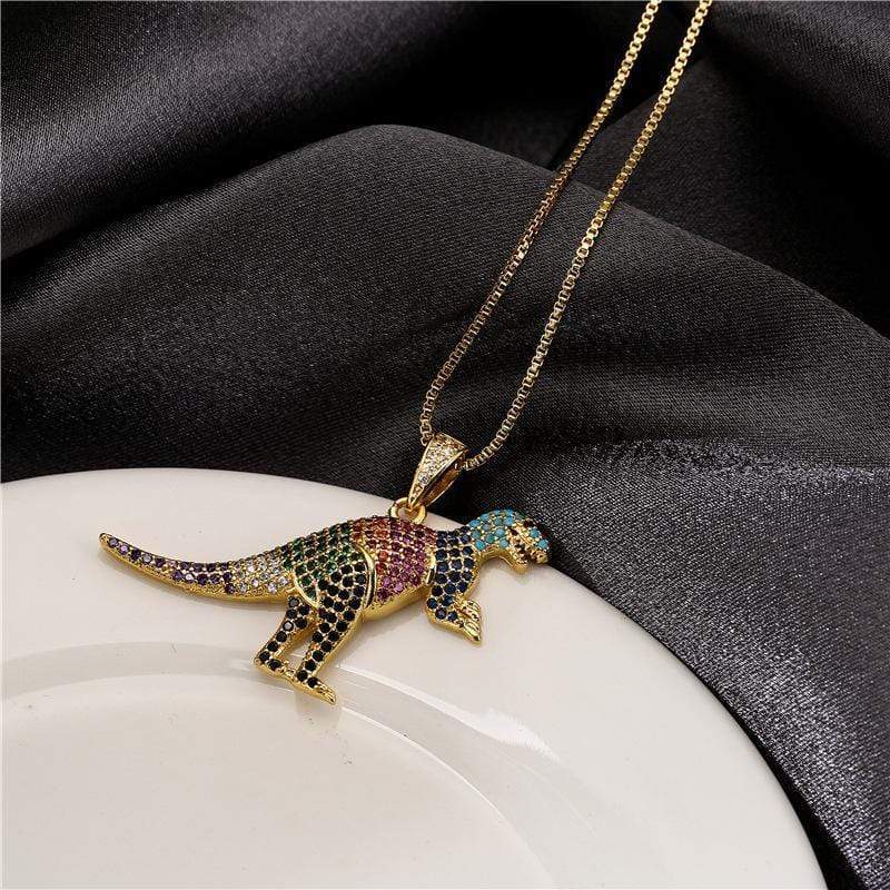 T-Rex Micro-inlaid Color Zirconium Dinosaur Pendant Necklace Gift for Women Girls