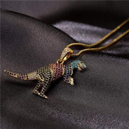 T-Rex Micro-inlaid Color Zirconium Dinosaur Pendant Necklace Gift for Women Girls