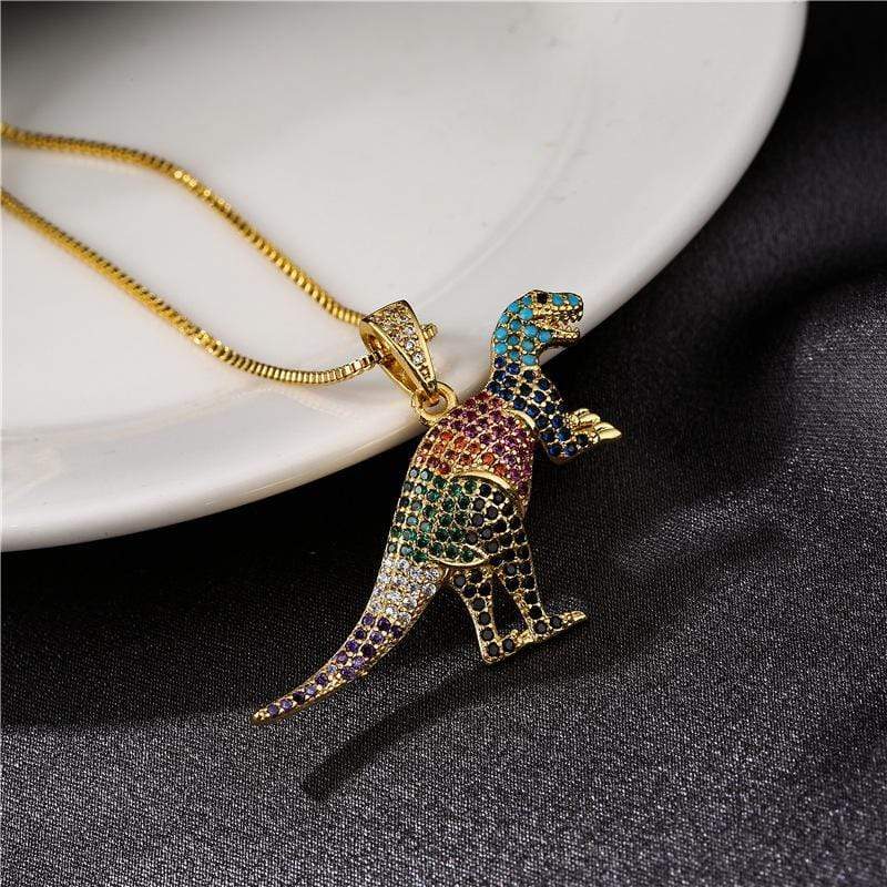 T-Rex Micro-inlaid Color Zirconium Dinosaur Pendant Necklace Gift for Women Girls