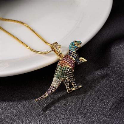 T-Rex Micro-inlaid Color Zirconium Dinosaur Pendant Necklace Gift for Women Girls
