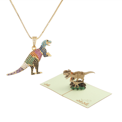 T-Rex Micro-inlaid Color Zirconium Dinosaur Pendant Necklace Gift for Women Girls T-Rex+Gift Card