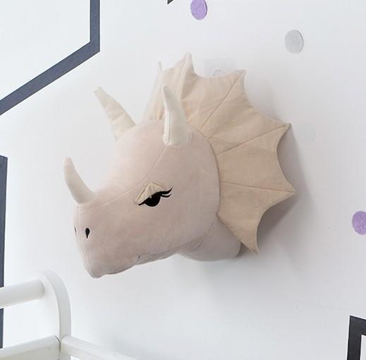 Wall Mounted Dinosaur Head Home Decor Kids Bedroom Wall Decor Beige Triceratops