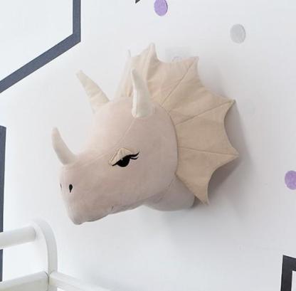 Wall Mounted Dinosaur Head Home Decor Kids Bedroom Wall Decor Beige Triceratops