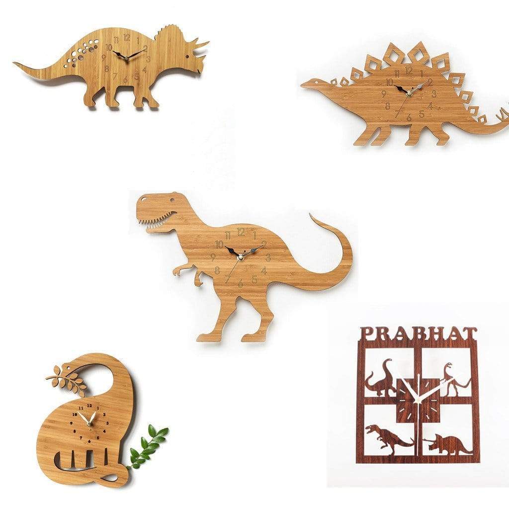 Wood Wall Clock Dinosaur T Rex Triceratops Quartz Clock Decoration for Kids Room