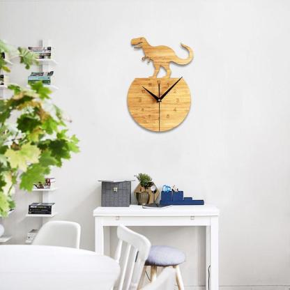 Wood Wall Clock Dinosaur T Rex Triceratops Quartz Clock Decoration for Kids Room