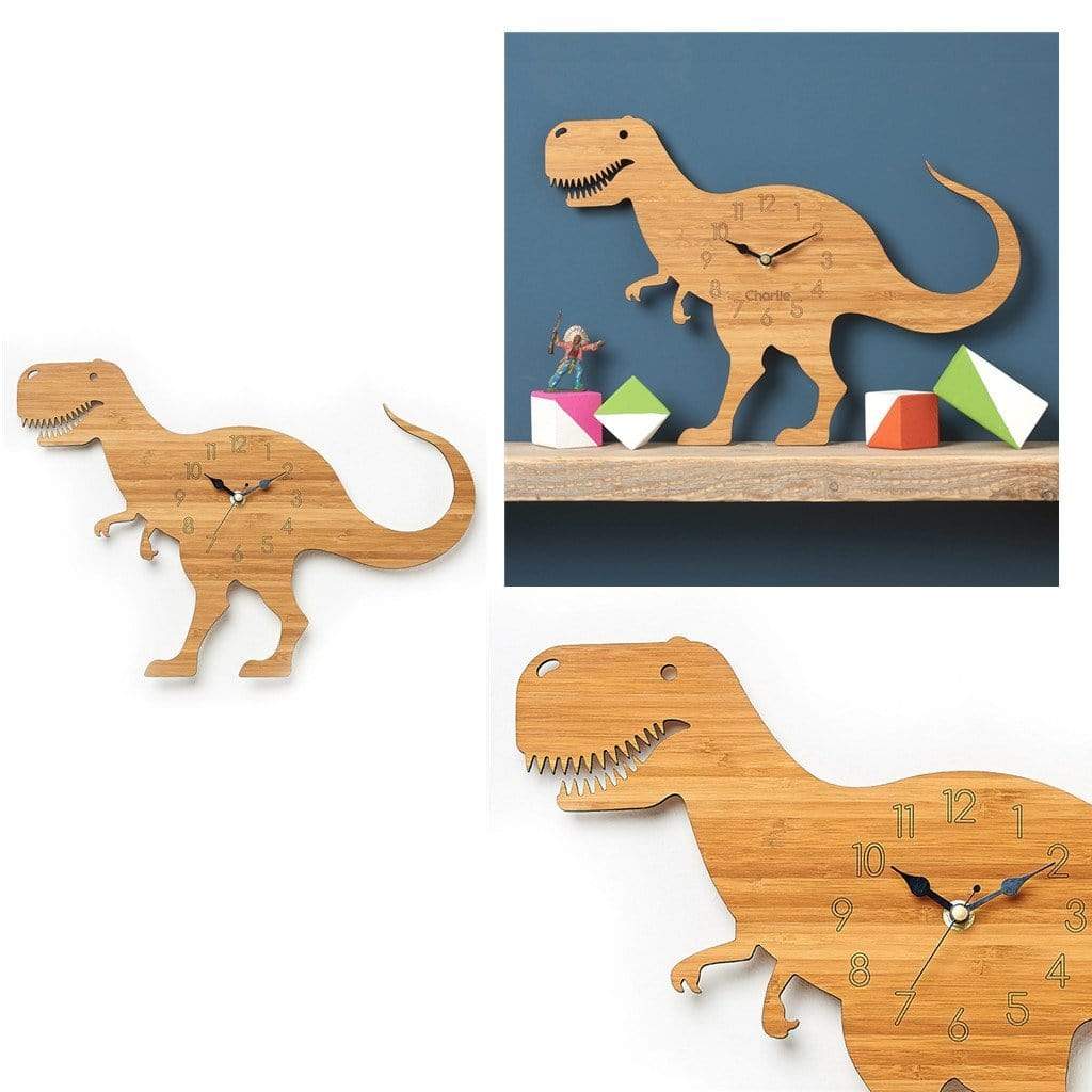 Wood Wall Clock Dinosaur T Rex Triceratops Quartz Clock Decoration for Kids Room