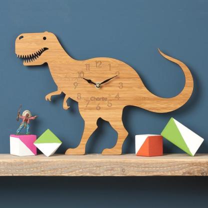 Wood Wall Clock Dinosaur T Rex Triceratops Quartz Clock Decoration for Kids Room