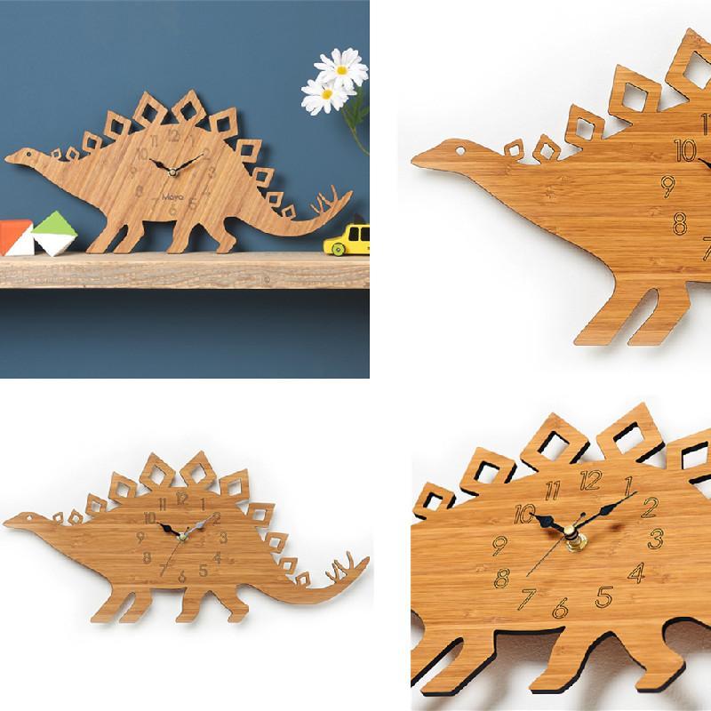Wood Wall Clock Dinosaur T Rex Triceratops Quartz Clock Decoration for Kids Room