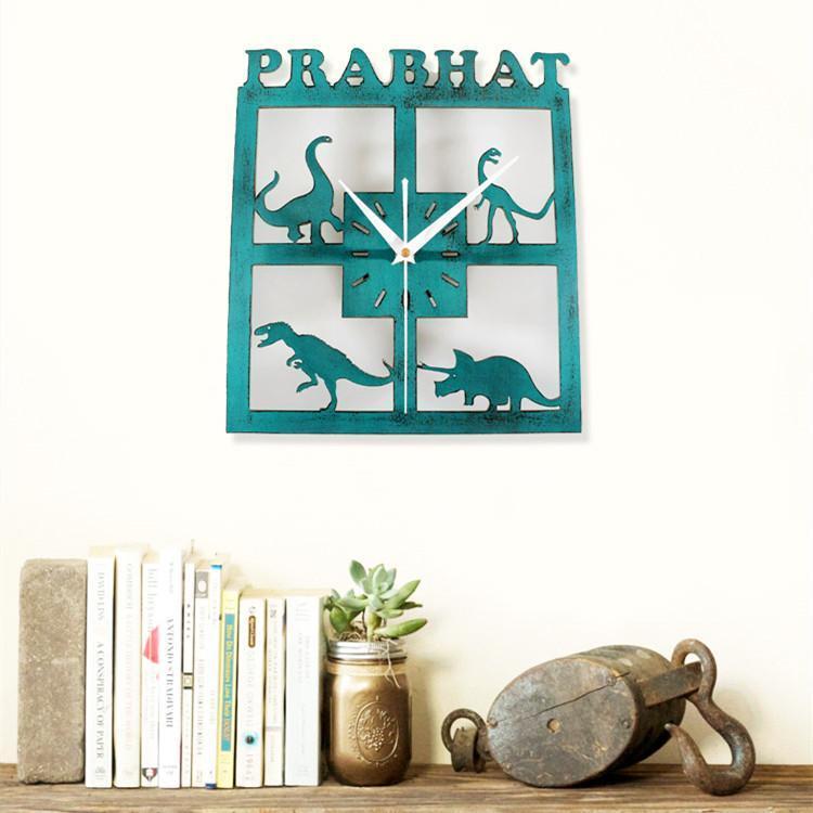 Wood Wall Clock Dinosaur T Rex Triceratops Quartz Clock Decoration for Kids Room