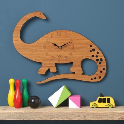 Wood Wall Clock Dinosaur T Rex Triceratops Quartz Clock Decoration for Kids Room Wood Diplodocus A