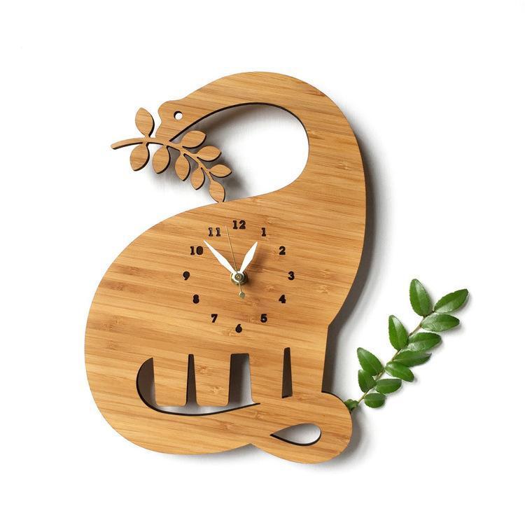 Wood Wall Clock Dinosaur T Rex Triceratops Quartz Clock Decoration for Kids Room Wood Diplodocus B