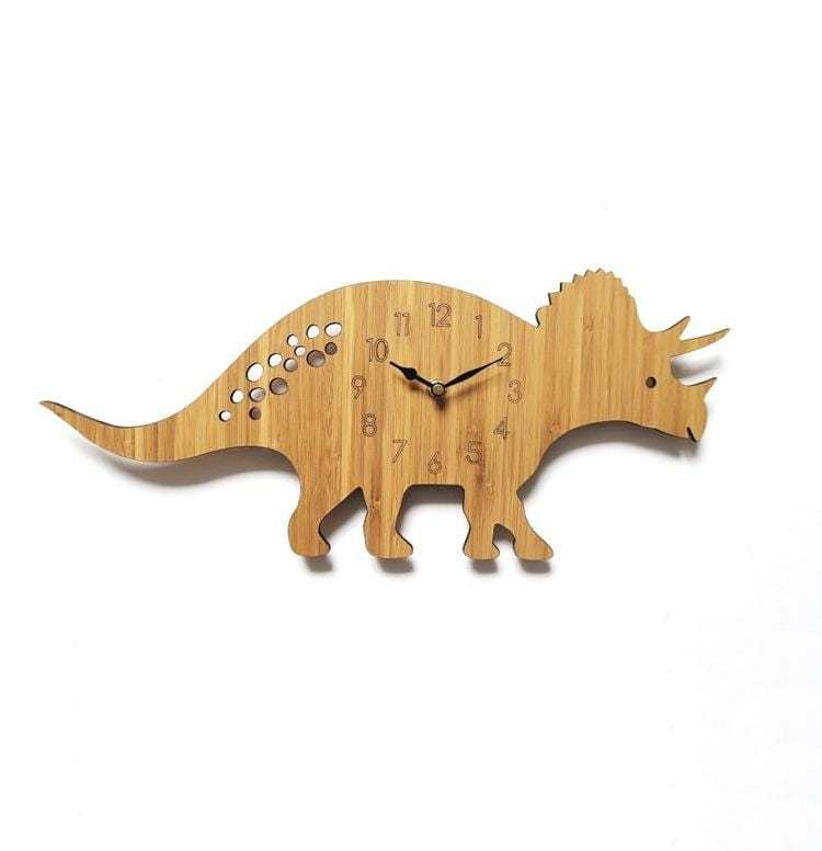 Wood Wall Clock Dinosaur T Rex Triceratops Quartz Clock Decoration for Kids Room Wood Triceratops