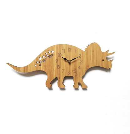 Wood Wall Clock Dinosaur T Rex Triceratops Quartz Clock Decoration for Kids Room Wood Triceratops